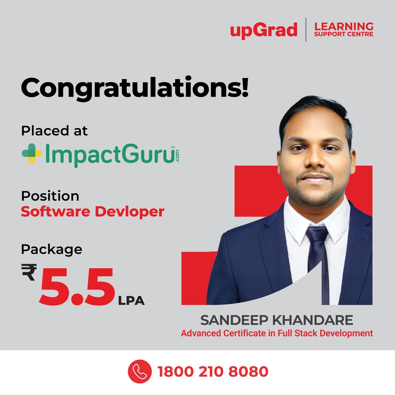 Sandeep Khandare placed at ImpactGuru as a Software Devloper with a package of 5.5 LPA